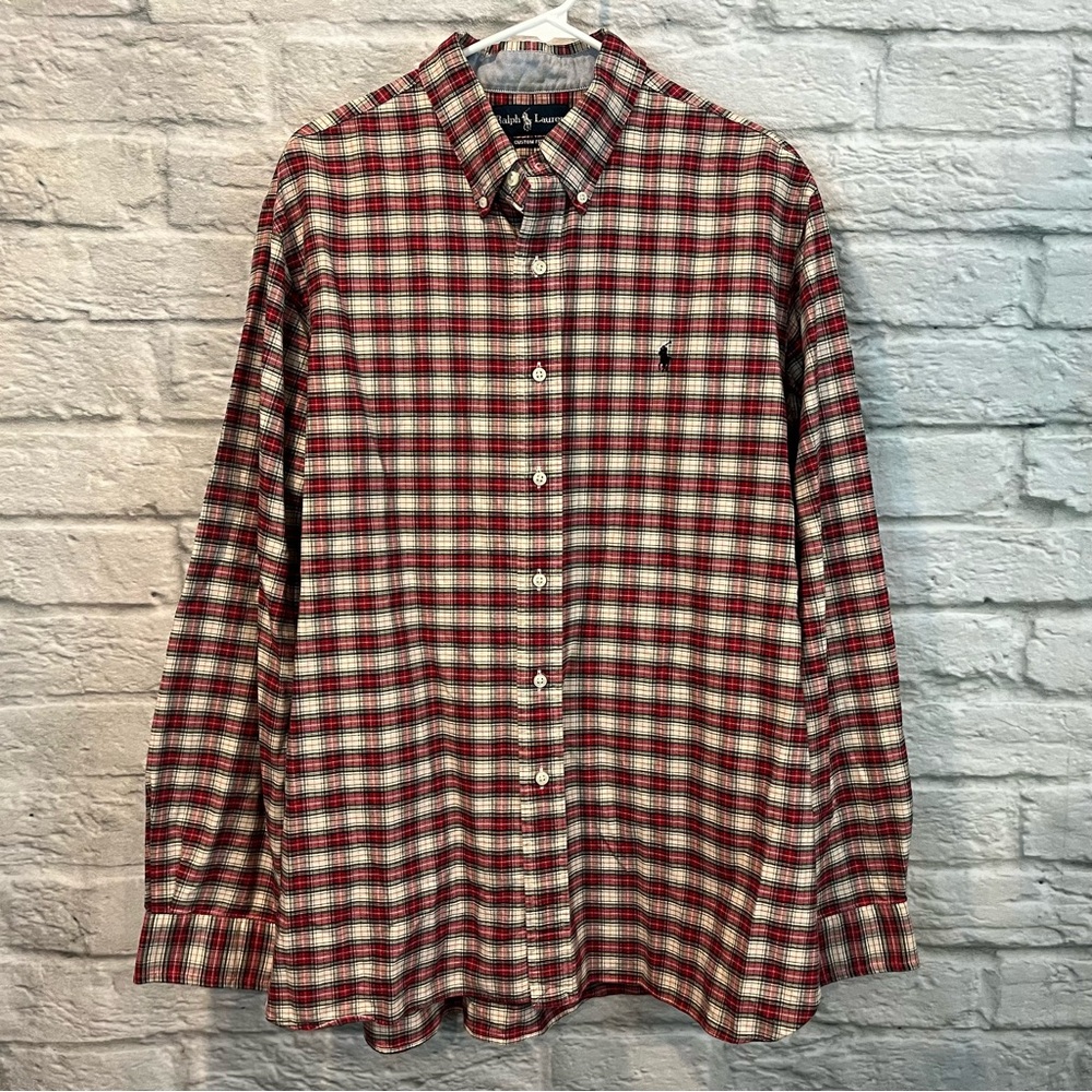 Ralph Lauren Men’s XL Custom Fit Red Plaid Button Down Dress Shirt